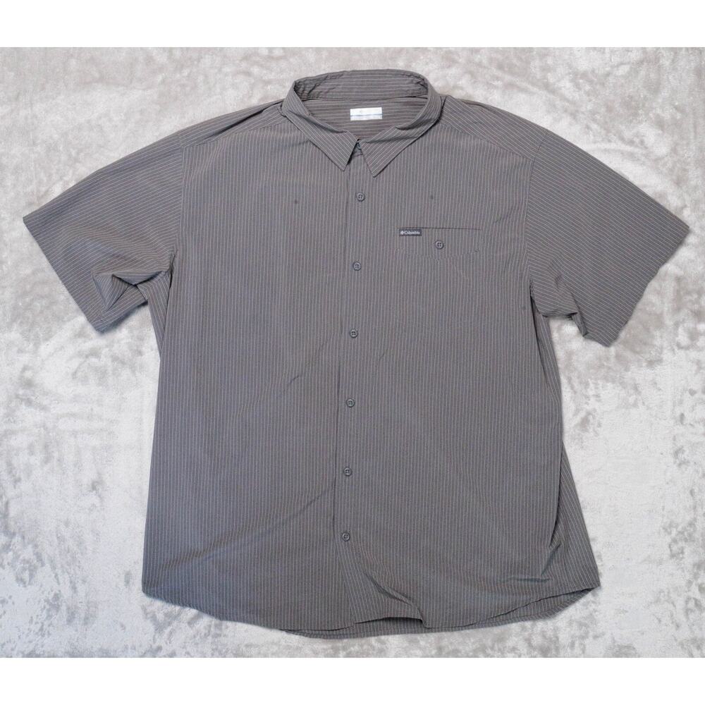Columbia Gray Red White Pinstripe Short Sleeve Casual Button Shirt Mens Size XXL